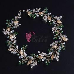 Accesoriu elegant pentru decor par AP002OO Auriu cu cristale Argintii si Verzi + 4 agrafe